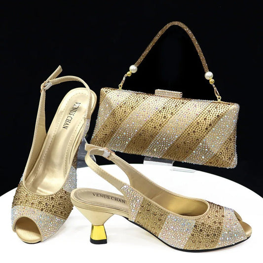Stylish Soiree: Italian Shoes & Bag Set for Wedding Parties - Gold - Women - Shoes - Milvertons