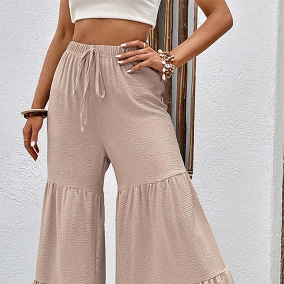 Tiered Flare Culottes with Drawstring Waist - Dust Storm - Women - Apparel - Clothing - Pants - Milvertons