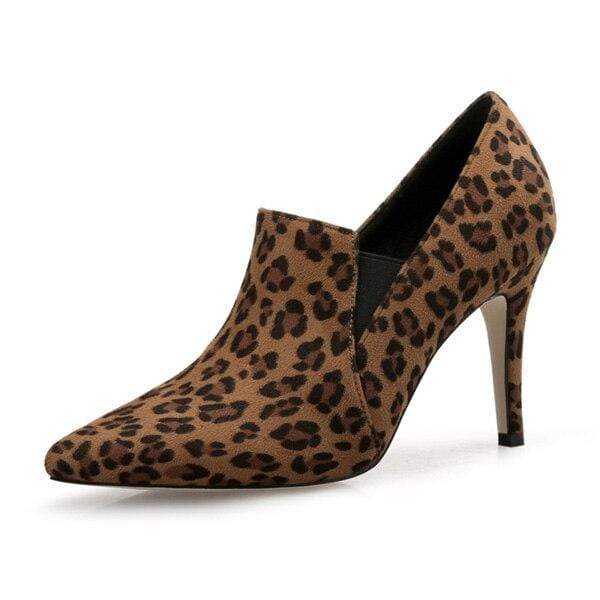 Trendy Faux High Heel Boots for Women - Brown Leopard - Women - Shoes - Milvertons