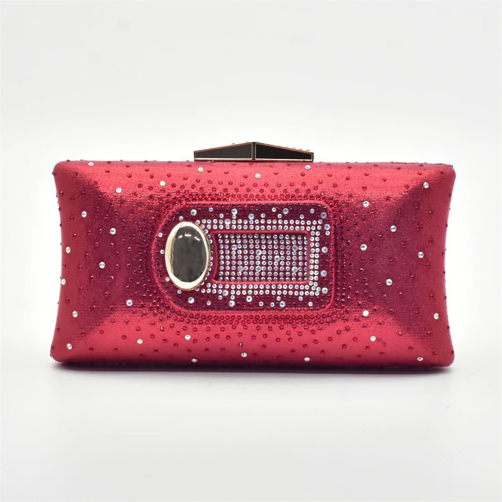 Red Trendy Italian Design Bag with rhinestone embellishments on a white background