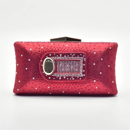 Red Trendy Italian Design Bag with rhinestone embellishments on a white background