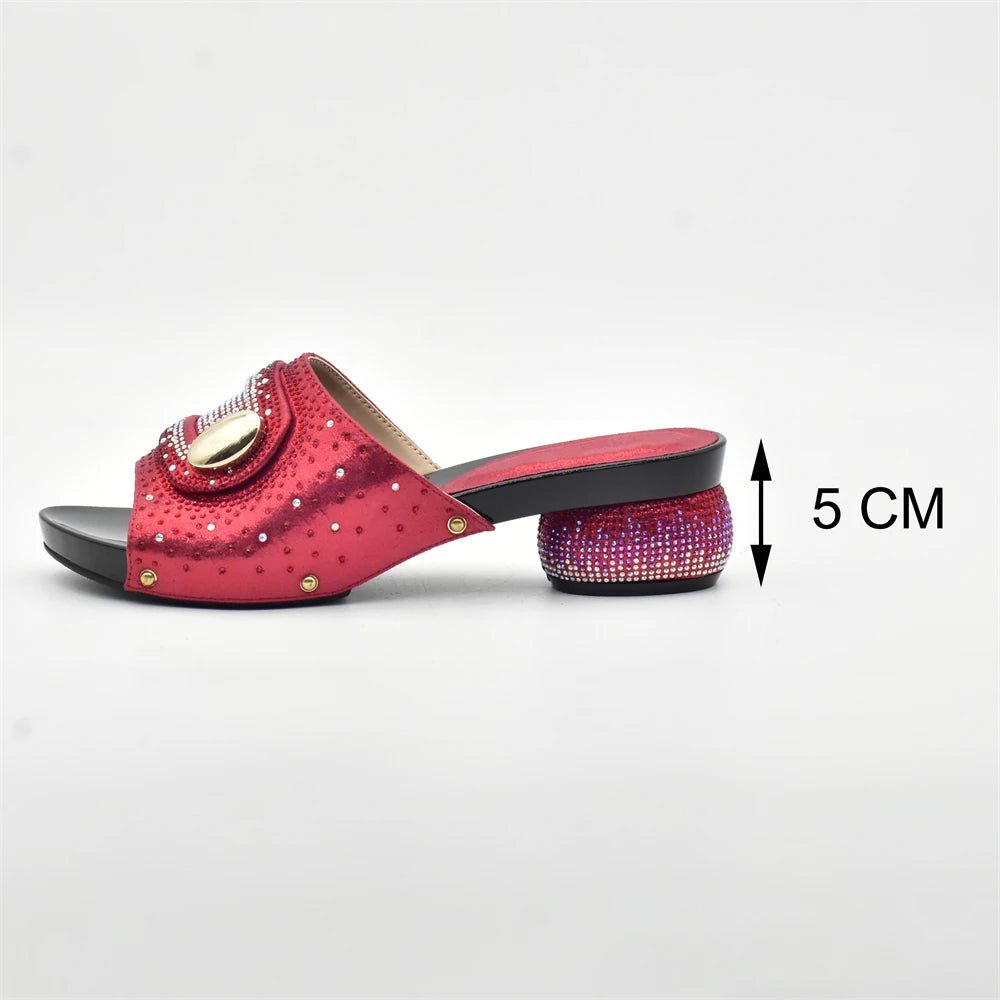 Red Trendy Italian Design Slip-on Shoe with a 5 cm heel measurement on a white background.