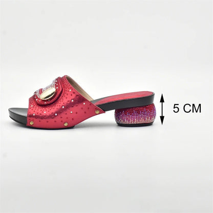 Red Trendy Italian Design Slip-on Shoe with a 5 cm heel measurement on a white background.