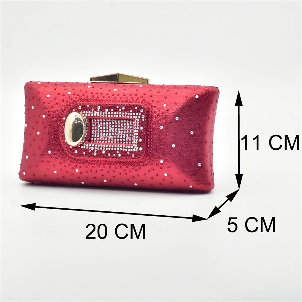 Red Trendy Italian Design Bag with measurements on a white background