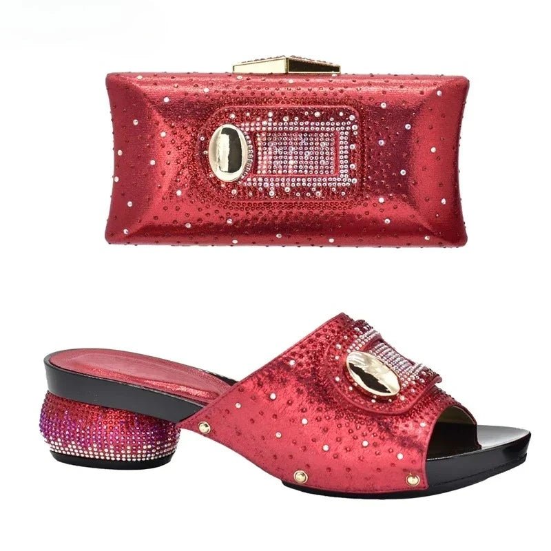 Red Trendy Italian Design Slip-on Shoes and Matching Bag on a white background