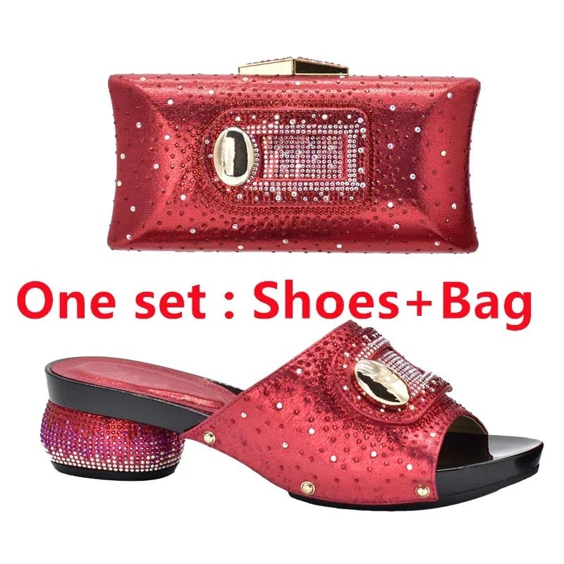 Red Trendy Italian Design Slip-on Shoes and Matching Bag on a white background