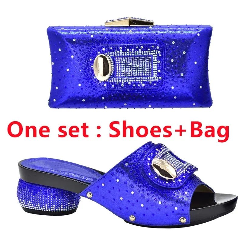 Blue Trendy Italian Design Slip-on Shoes and Matching Bag on a white background