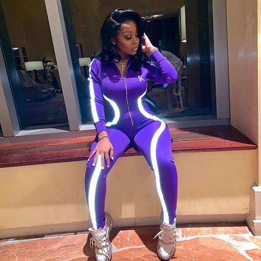 Trendy Reflective Strip Jumpsuit for Women - Purple S - Apparel & Accessories - Clothing - One-Pieces - Jumpsuits & Rompers - Milvertons