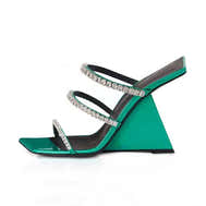 Trendy Square Toe Wedge Slippers in Patent Leather - Green - Women - Shoes - Milvertons