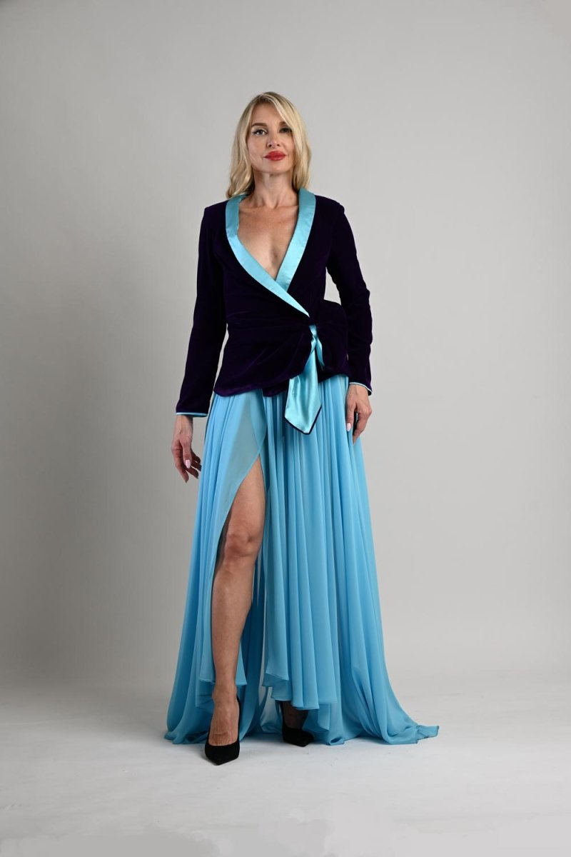 Turquoise Chiffon Maxi Skirt with Overlap Slit - - Skirt - DrevelmaN