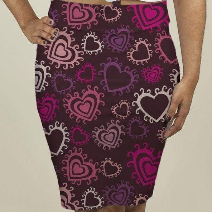 Uniquely Designed Pencil Skirt with Hearts - Multi - Women - Apparel - Skirts - Midi - Milvertons