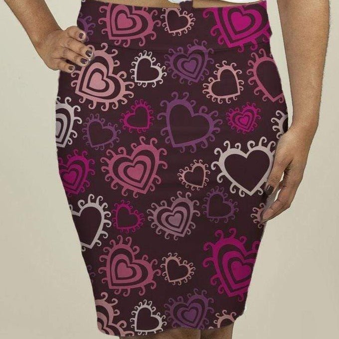 Uniquely Designed Pencil Skirt with Hearts - Multi - Women - Apparel - Skirts - Maxi - Milvertons