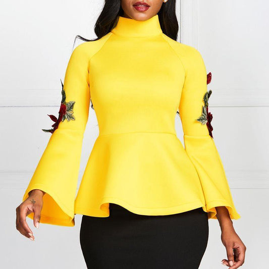 Women Blouse Yellow Tops Shirts Flare Long Sleeve Slim Party Wear Autumn Elegant Lady Blouse Shirts Tops Blouses African - - Women - Apparel - Shirts - Blouses - Milvertons