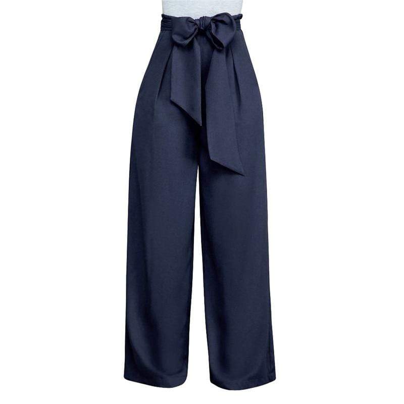 Women's Casual High Waist Loose Palazzo Pants - Navy Blue - Women - Apparel - Clothing - Pants - Milvertons