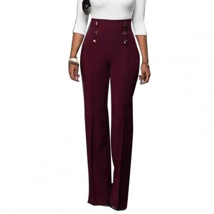 Women's High Waist Solid Color Flared Pants - Wine Red - Women - Apparel - Clothing - Pants - Milvertons