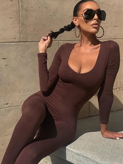 Women’s Long Sleeve Bodycon Jumpsuit – Skinny Streetwear - - Apparel & Accessories - Clothing - One-Pieces - Jumpsuits & Rompers - Milvertons
