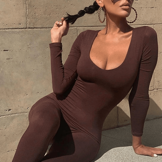 Women’s Long Sleeve Bodycon Jumpsuit – Skinny Streetwear - - Apparel & Accessories - Clothing - One-Pieces - Jumpsuits & Rompers - Milvertons