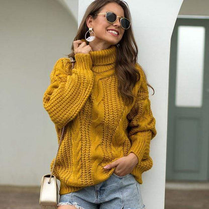 Women's Loose Turtleneck Sweater - Oversized Cashmere Pullover - Yellow - Women - Apparel - Tops - Sweaters - Milvertons