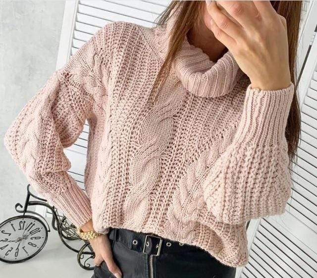 Women's Loose Turtleneck Sweater - Oversized Cashmere Pullover - Pink - Women - Apparel - Tops - Sweaters - Milvertons