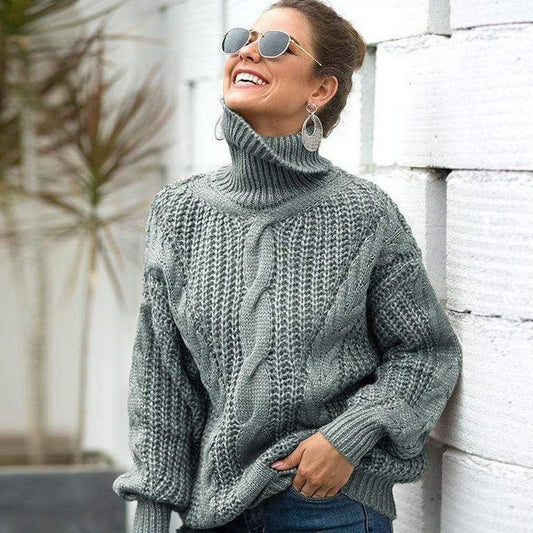 Women's Loose Turtleneck Sweater - Oversized Cashmere Pullover - Gray - Women - Apparel - Tops - Sweaters - Milvertons
