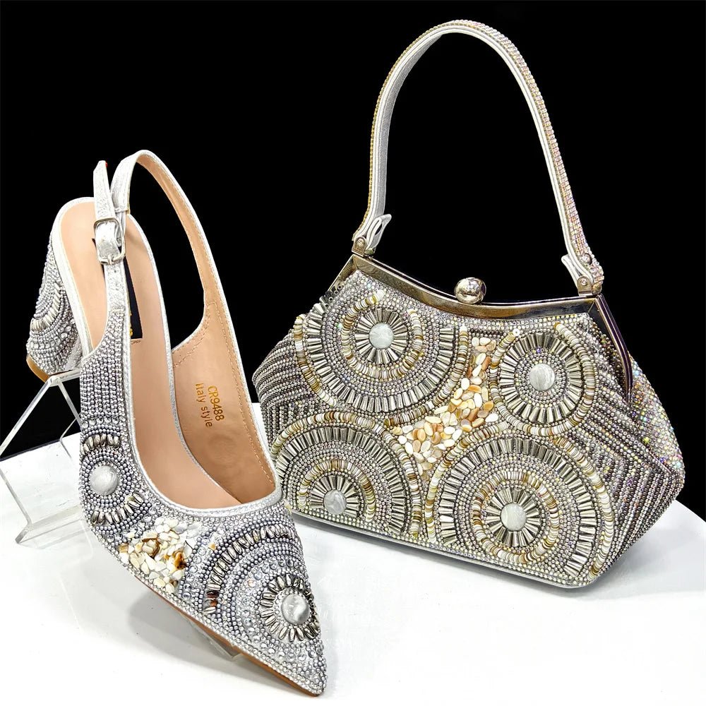Women's Wedge Heels & Moon Bag Set - European Fashion Style - Silver - Women - Shoes - Milvertons