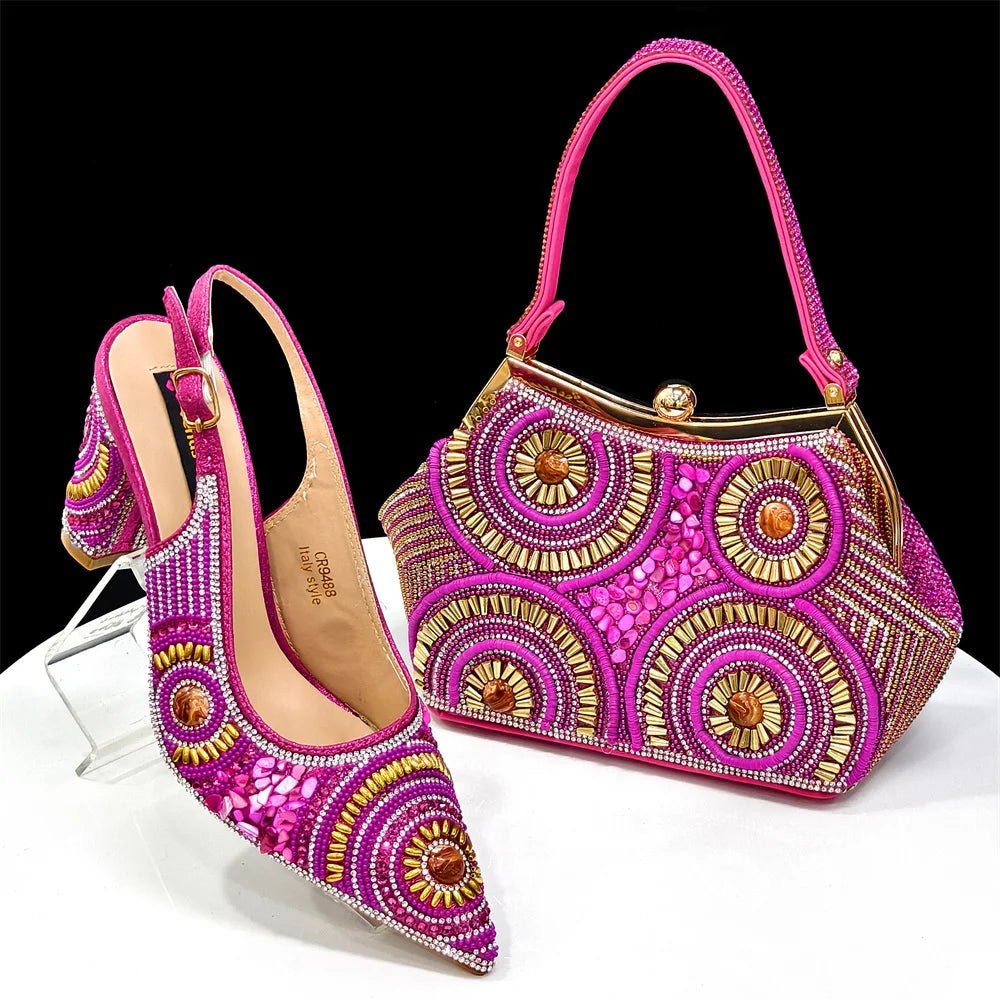 Women's Wedge Heels & Moon Bag Set - European Fashion Style - Fuchsia - Women - Shoes - Milvertons