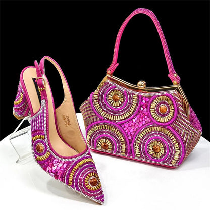 Women's Wedge Heels & Moon Bag Set - European Fashion Style - Fuchsia - Women - Shoes - Milvertons