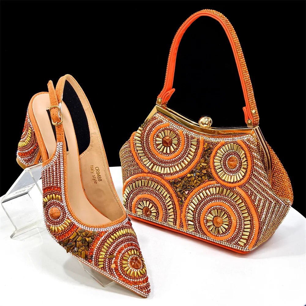 Women's Wedge Heels & Moon Bag Set - European Fashion Style - Orange - Women - Shoes - Milvertons