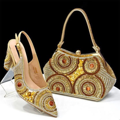 Women's Wedge Heels & Moon Bag Set - European Fashion Style - Gold - Women - Shoes - Milvertons