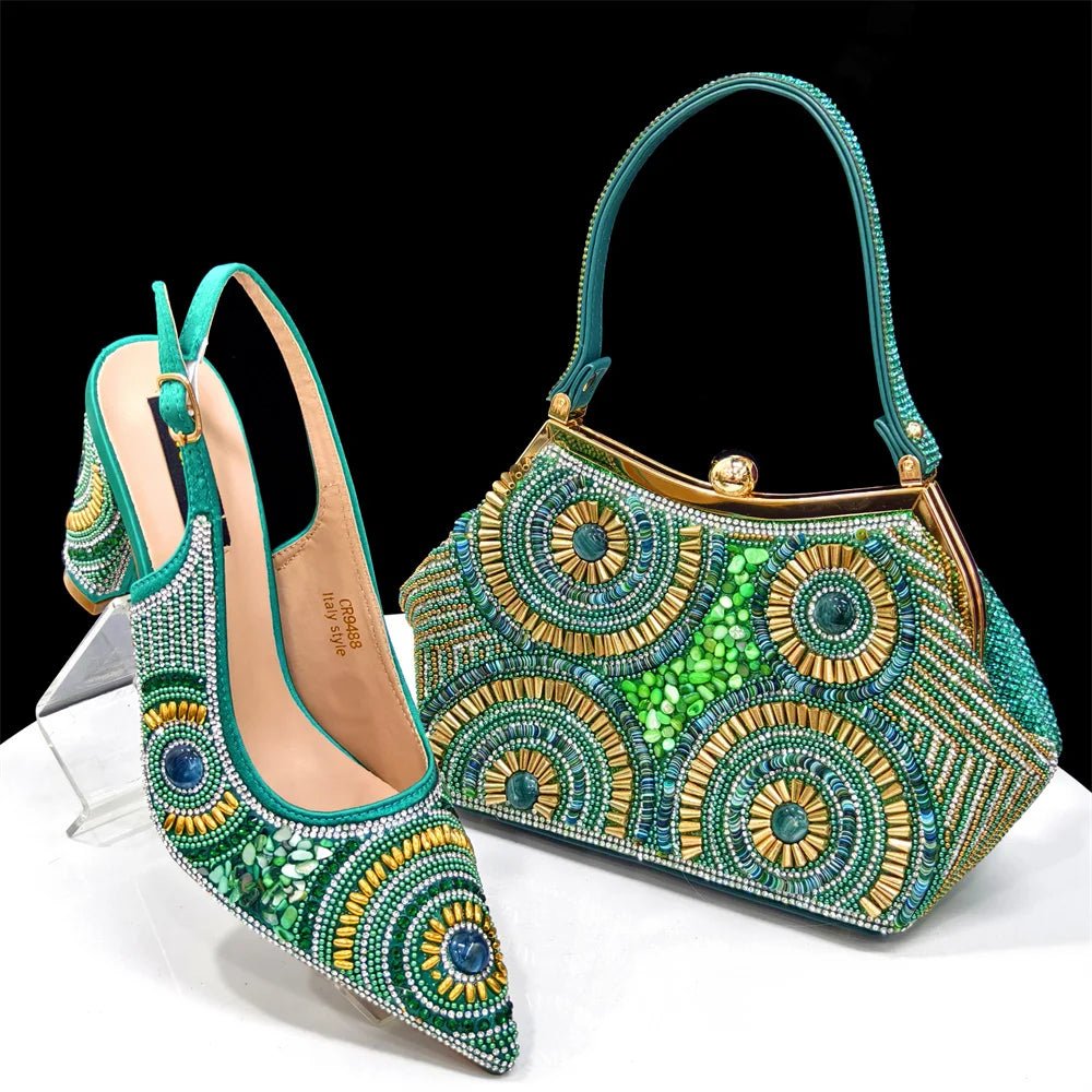 Women's Wedge Heels & Moon Bag Set - European Fashion Style - Green - Women - Shoes - Milvertons