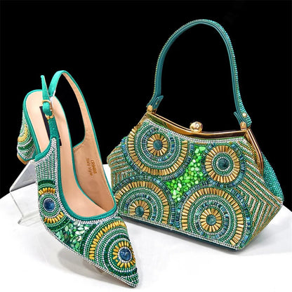 Women's Wedge Heels & Moon Bag Set - European Fashion Style - Green - Women - Shoes - Milvertons
