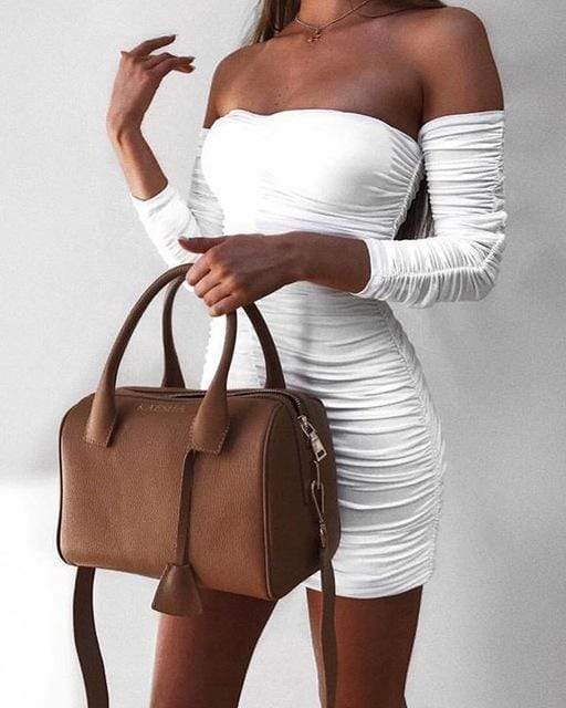 Women's Bandage Off-Shoulder Bodycon Dress - White - Women - Apparel - Dresses - Day to Night - Milvertons